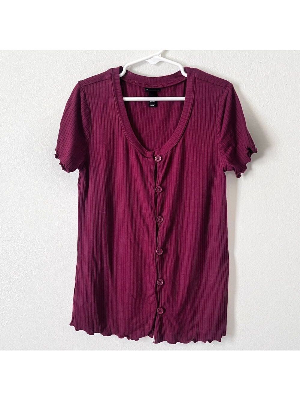 ART Class Buttondown Ribbed Baby Tee in Burgundy Girls Size Medium (6-7)​